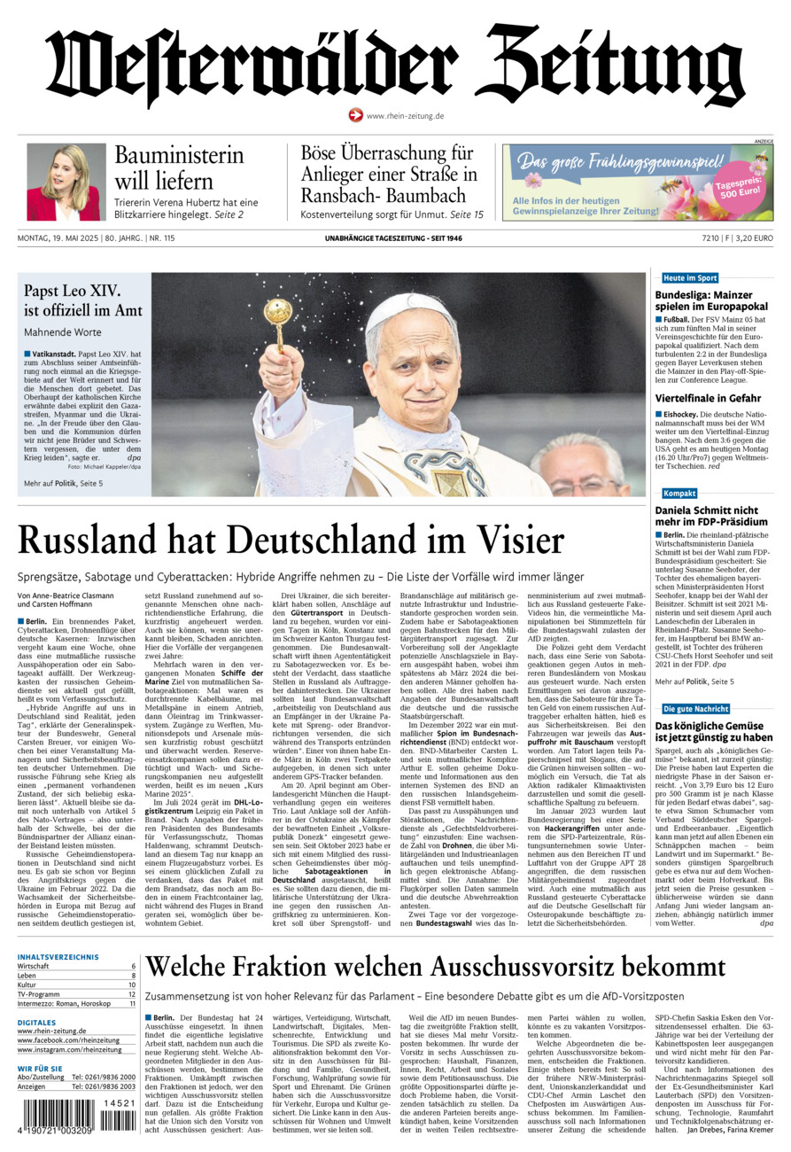 Westerwälder Zeitung vom Montag, 19.05.2025