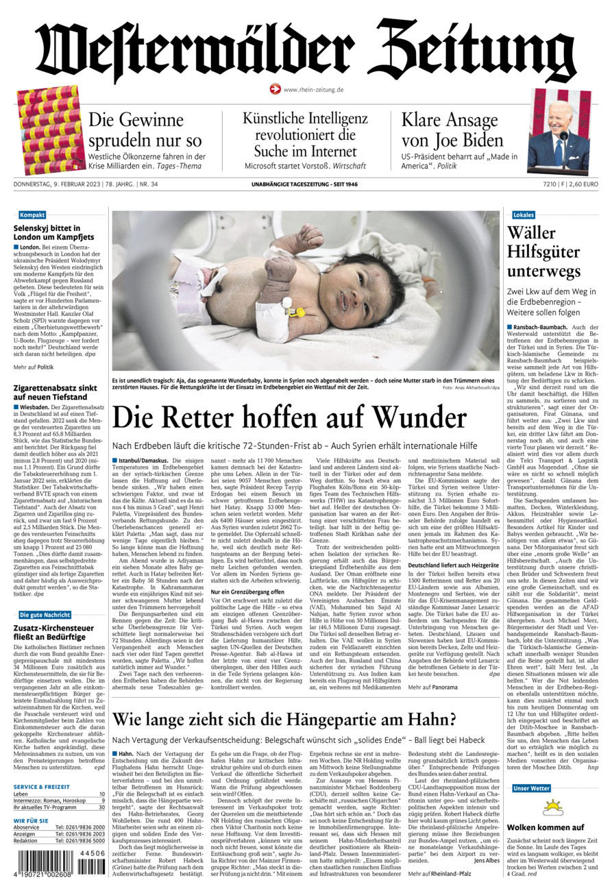 Westerwälder Zeitung vom Donnerstag, 09.02.2023