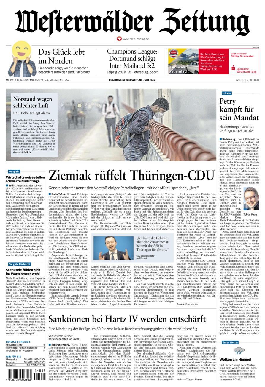 Westerwälder Zeitung vom Mittwoch, 06.11.2019