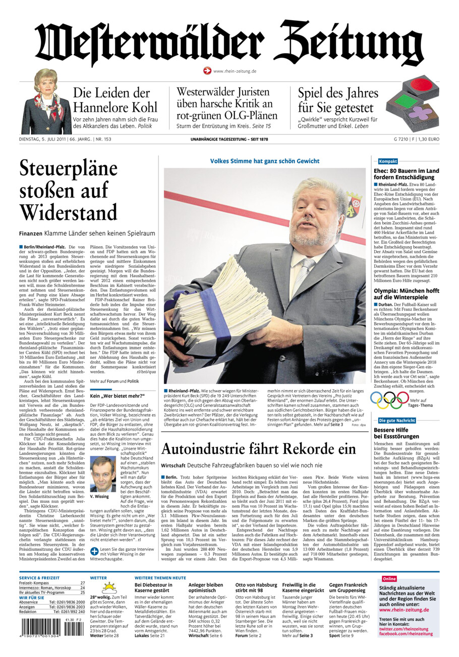 Westerwälder Zeitung vom Dienstag, 05.07.2011