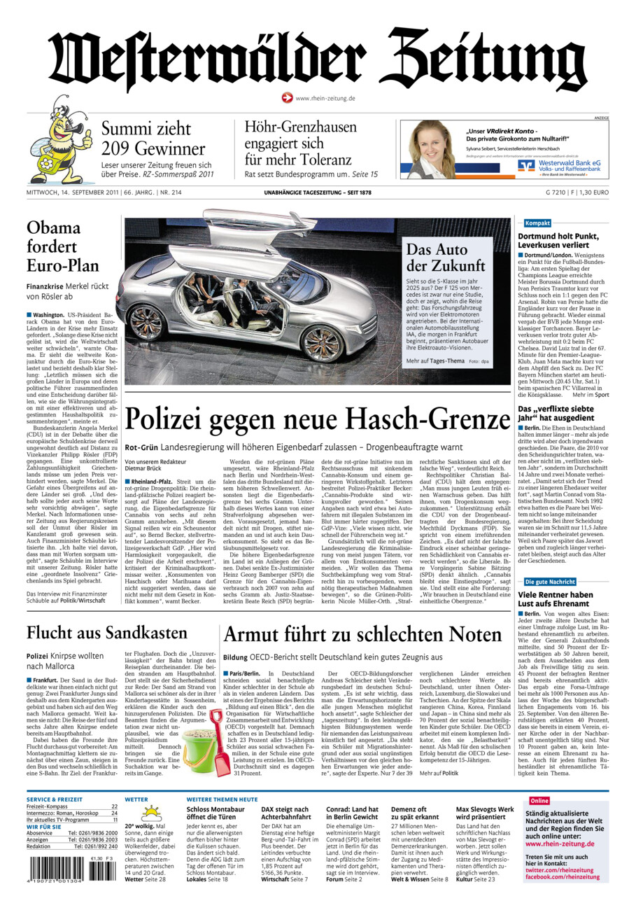 Westerwälder Zeitung vom Mittwoch, 14.09.2011