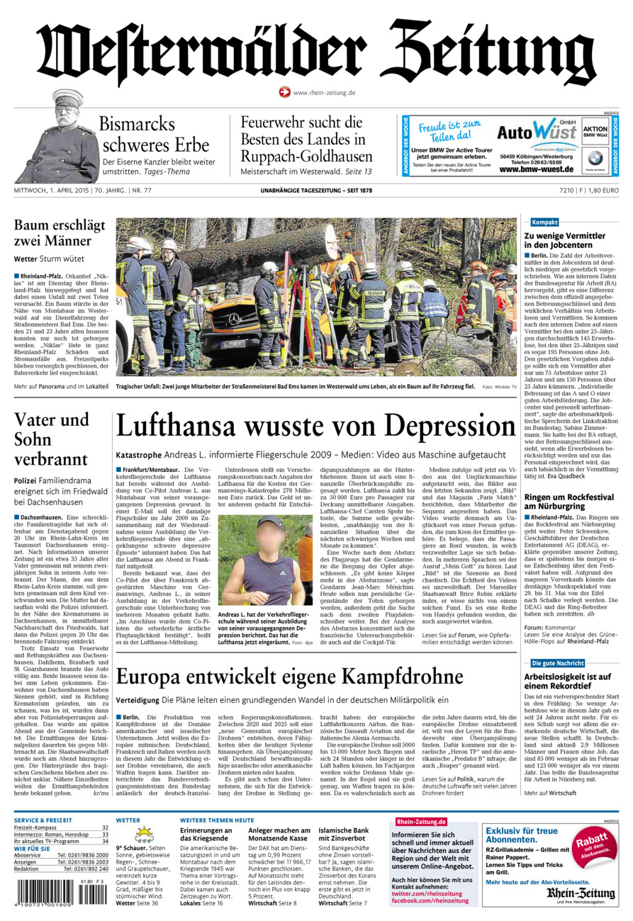 Westerwälder Zeitung vom Mittwoch, 01.04.2015