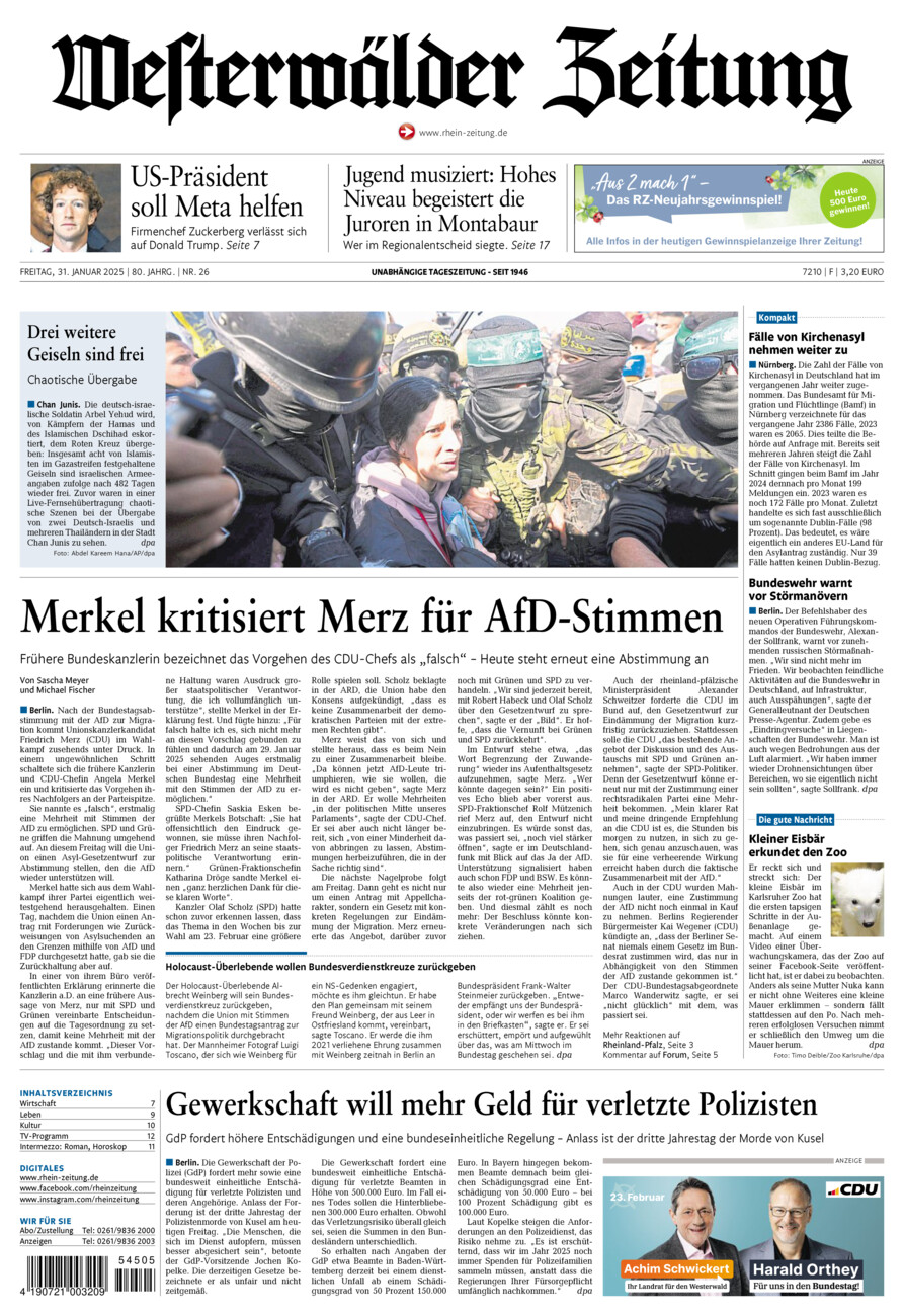 Westerwälder Zeitung vom Freitag, 31.01.2025