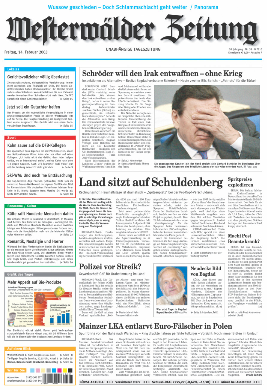 Westerwälder Zeitung vom Freitag, 14.02.2003