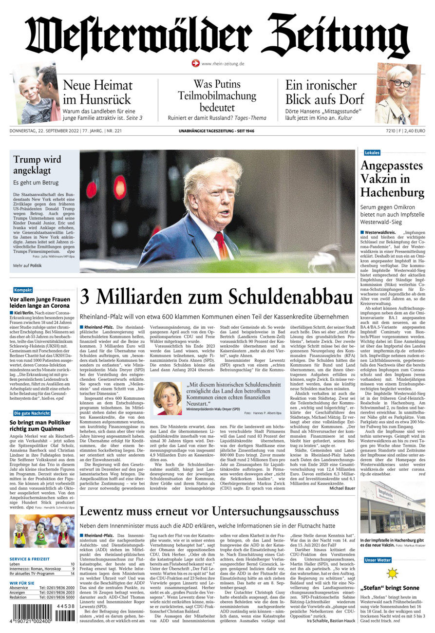 Westerwälder Zeitung vom Donnerstag, 22.09.2022