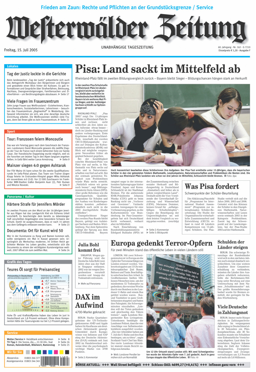 Westerwälder Zeitung vom Freitag, 15.07.2005