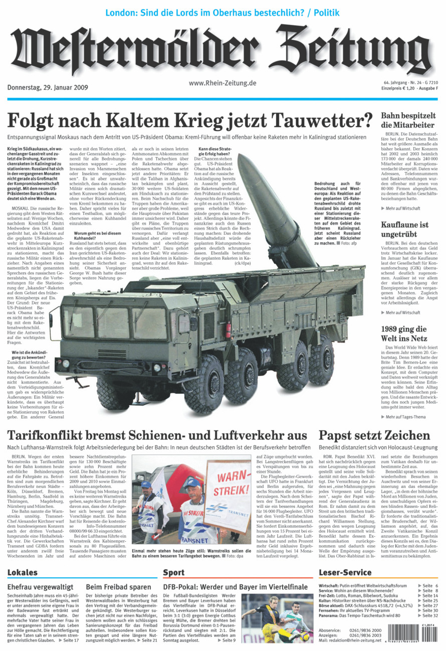 Westerwälder Zeitung vom Donnerstag, 29.01.2009