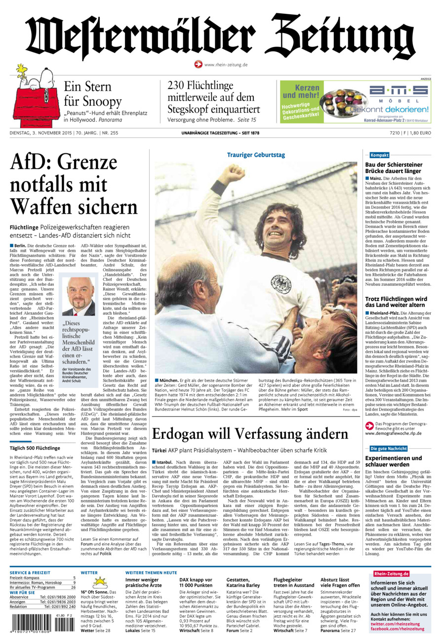 Westerwälder Zeitung vom Dienstag, 03.11.2015