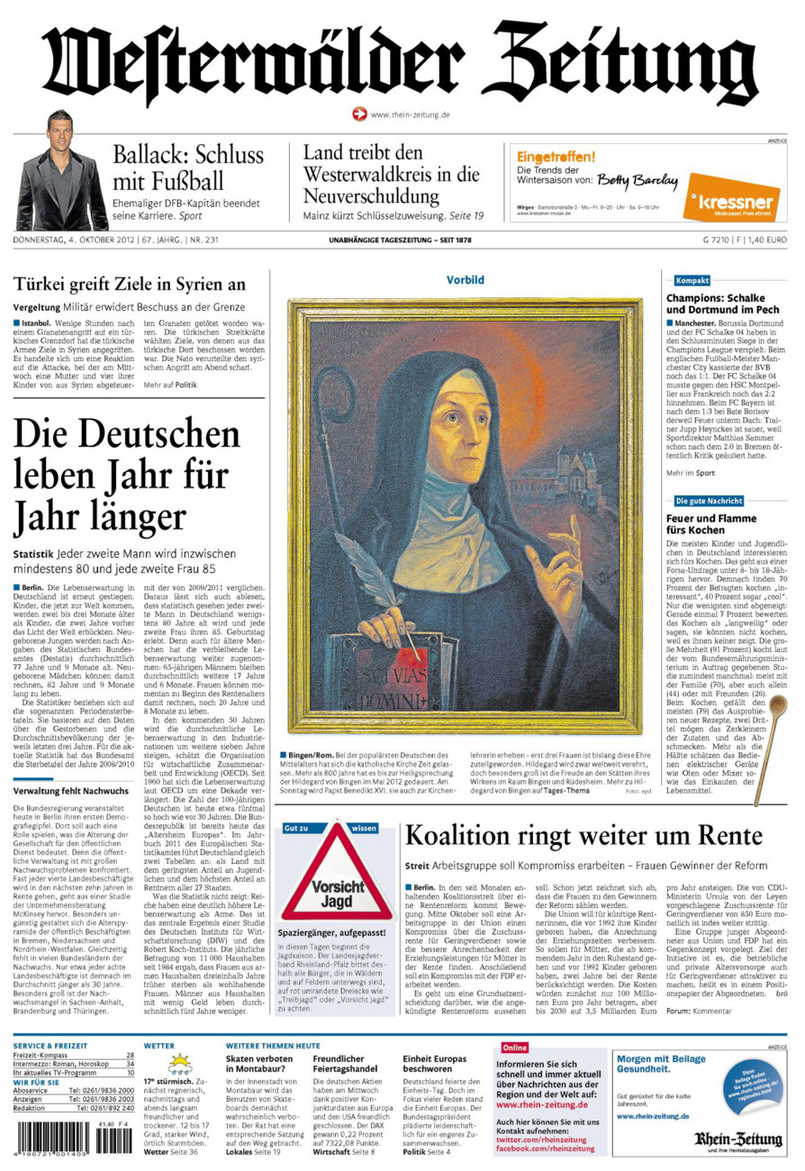 Westerwälder Zeitung vom Donnerstag, 04.10.2012