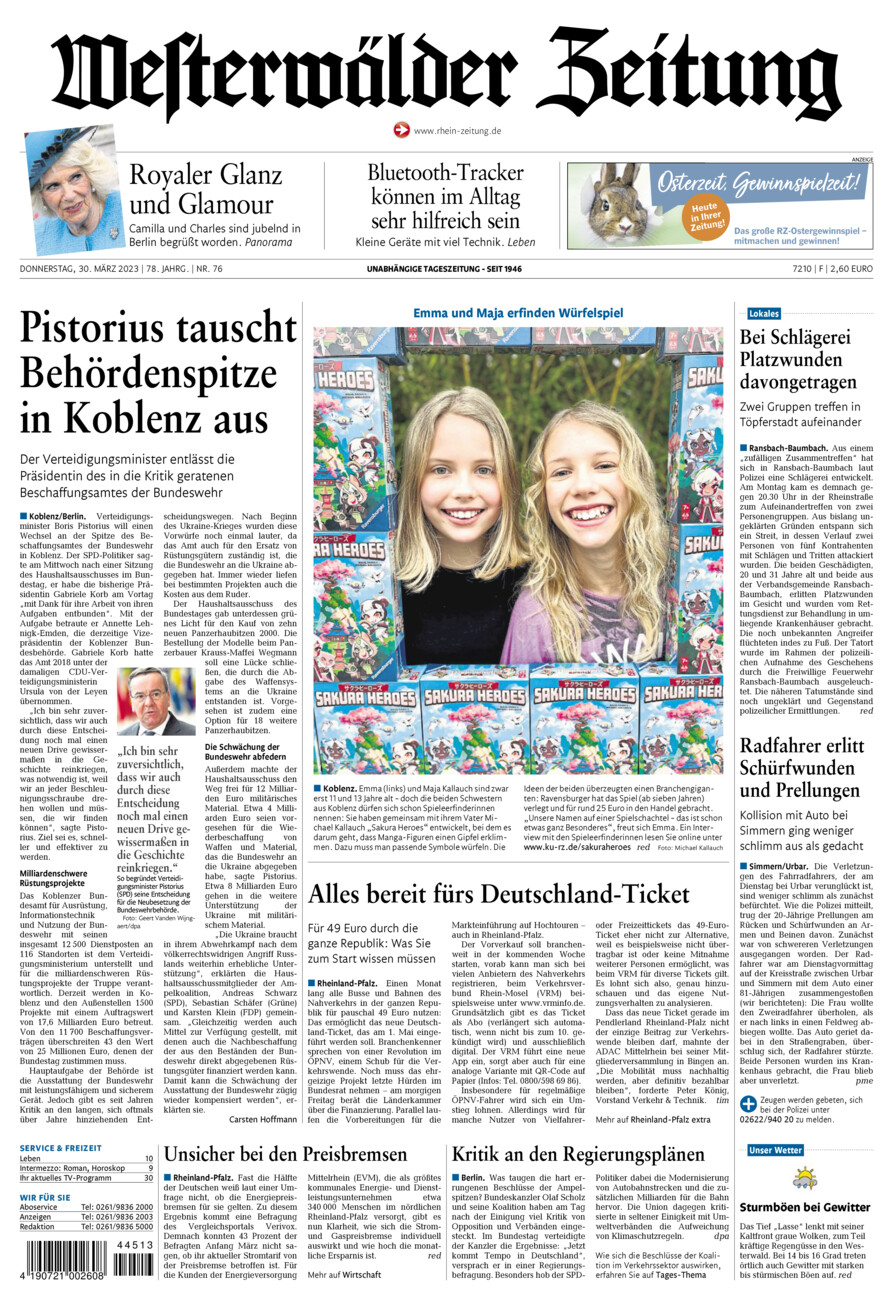 Westerwälder Zeitung vom Donnerstag, 30.03.2023