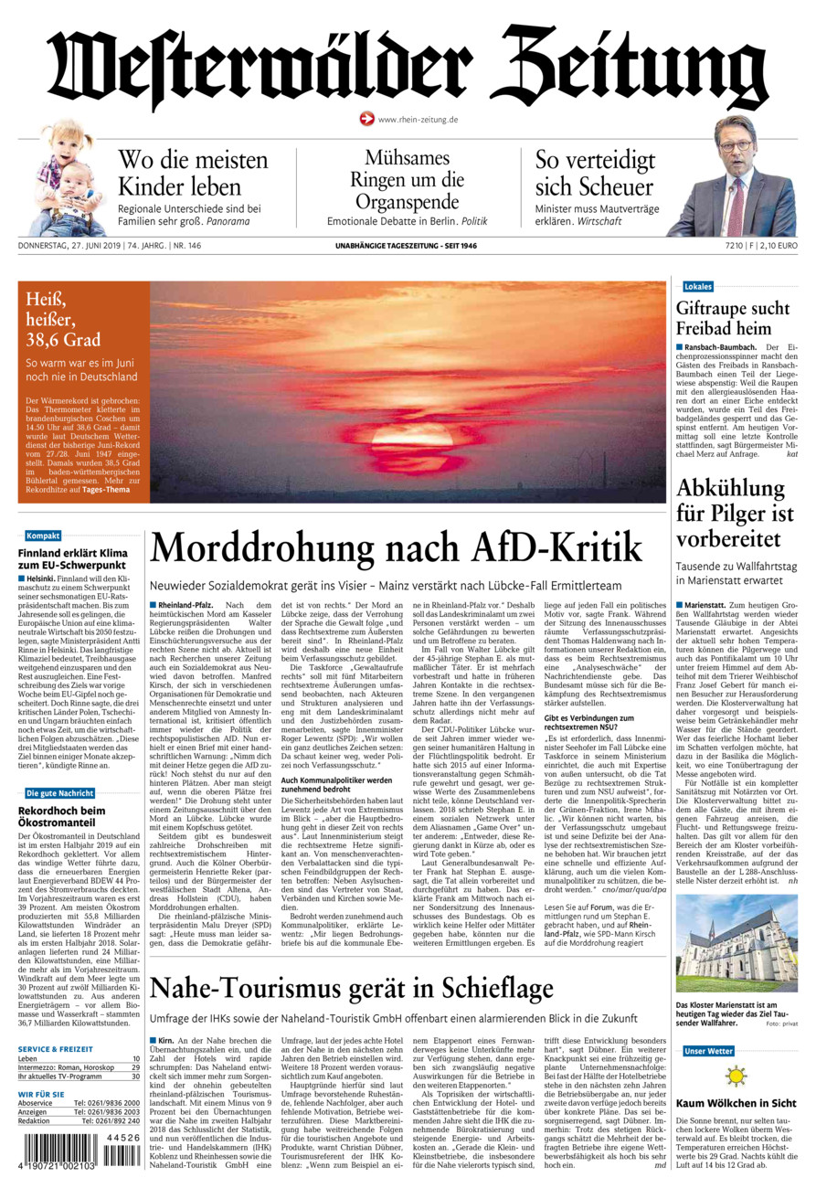 Westerwälder Zeitung vom Donnerstag, 27.06.2019