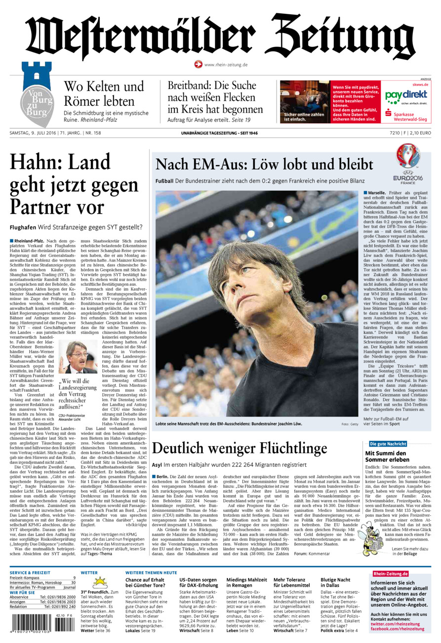 Westerwälder Zeitung vom Samstag, 09.07.2016