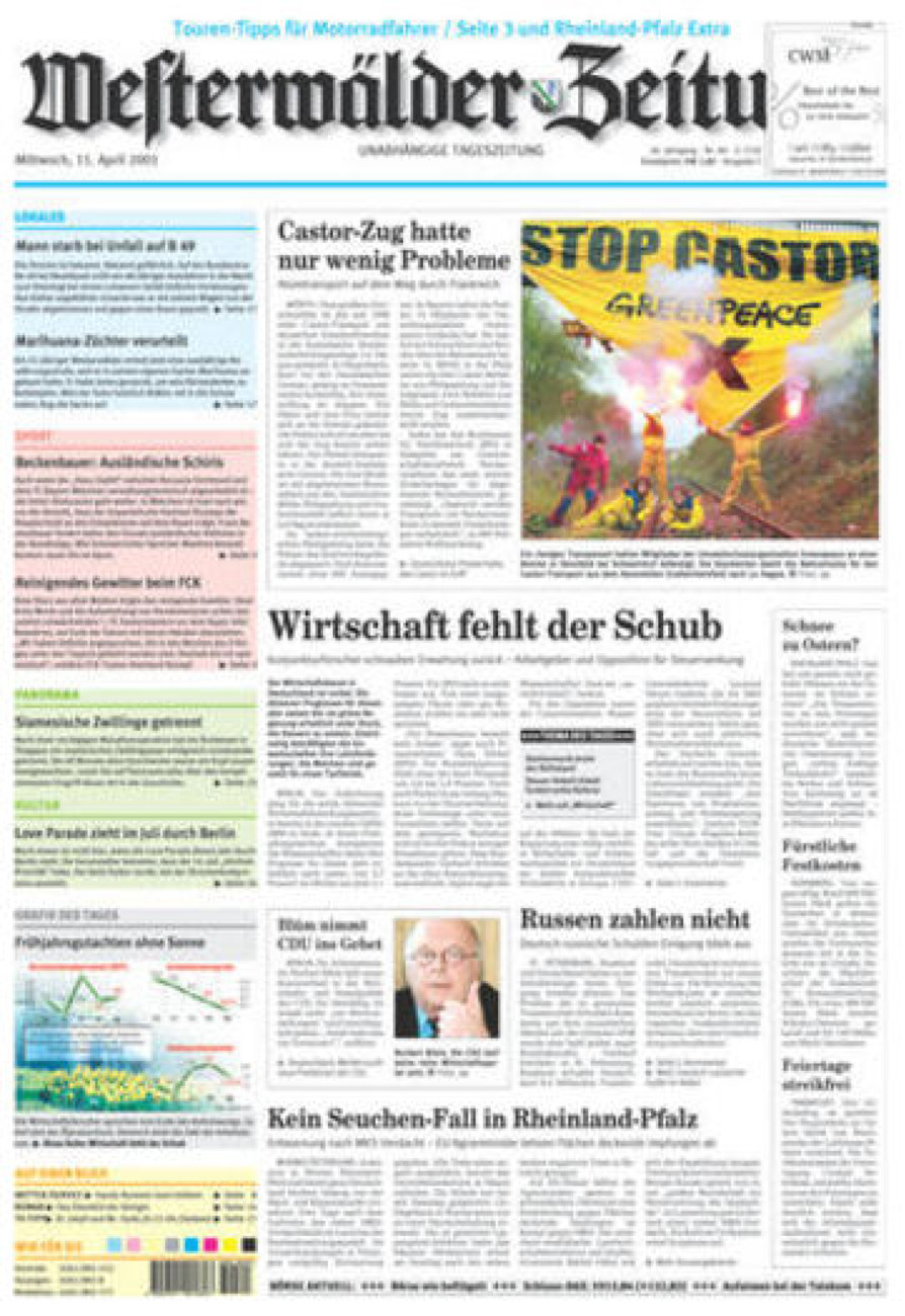 Westerwälder Zeitung vom Mittwoch, 11.04.2001