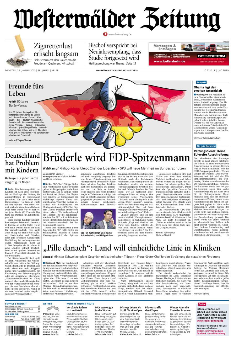 Westerwälder Zeitung vom Dienstag, 22.01.2013