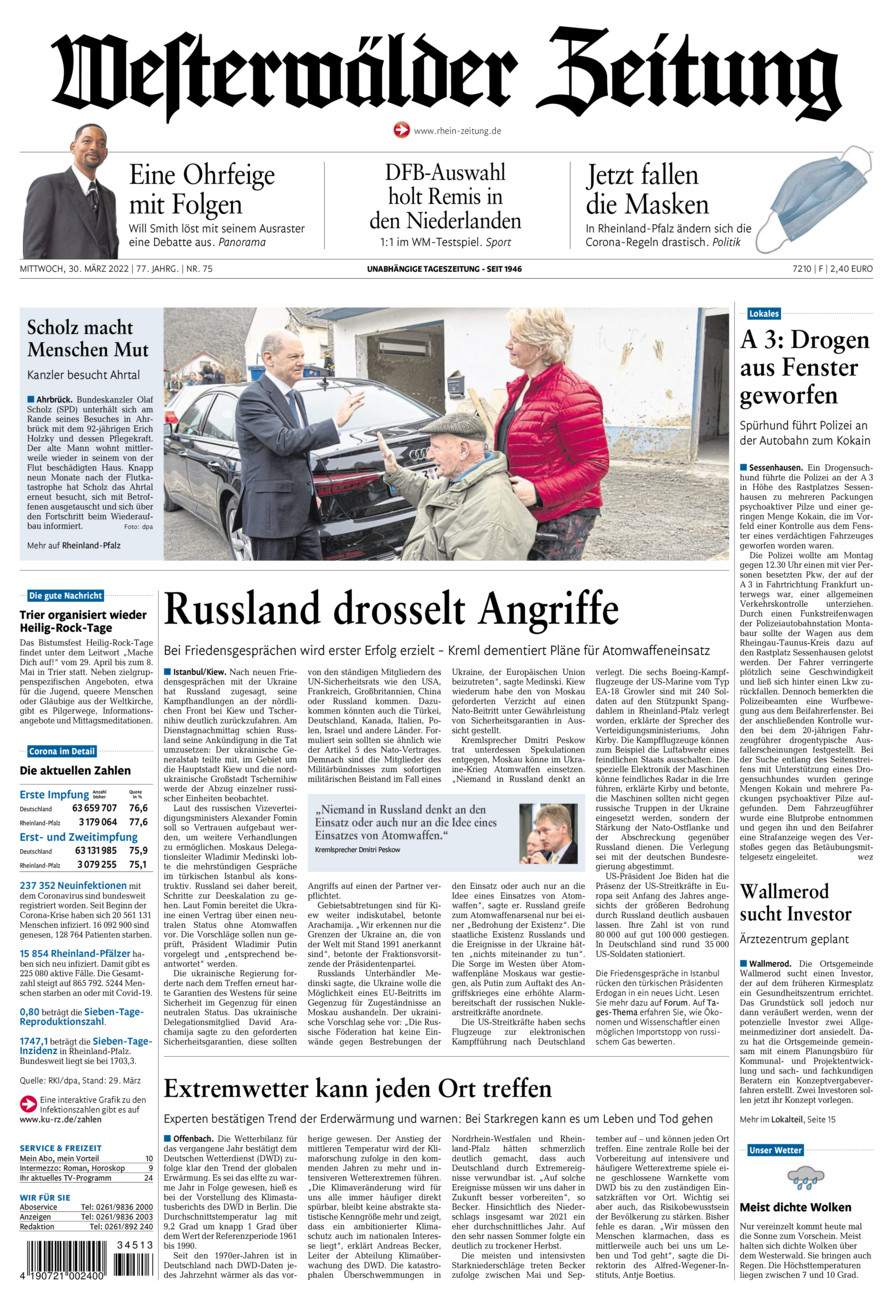 Westerwälder Zeitung vom Mittwoch, 30.03.2022