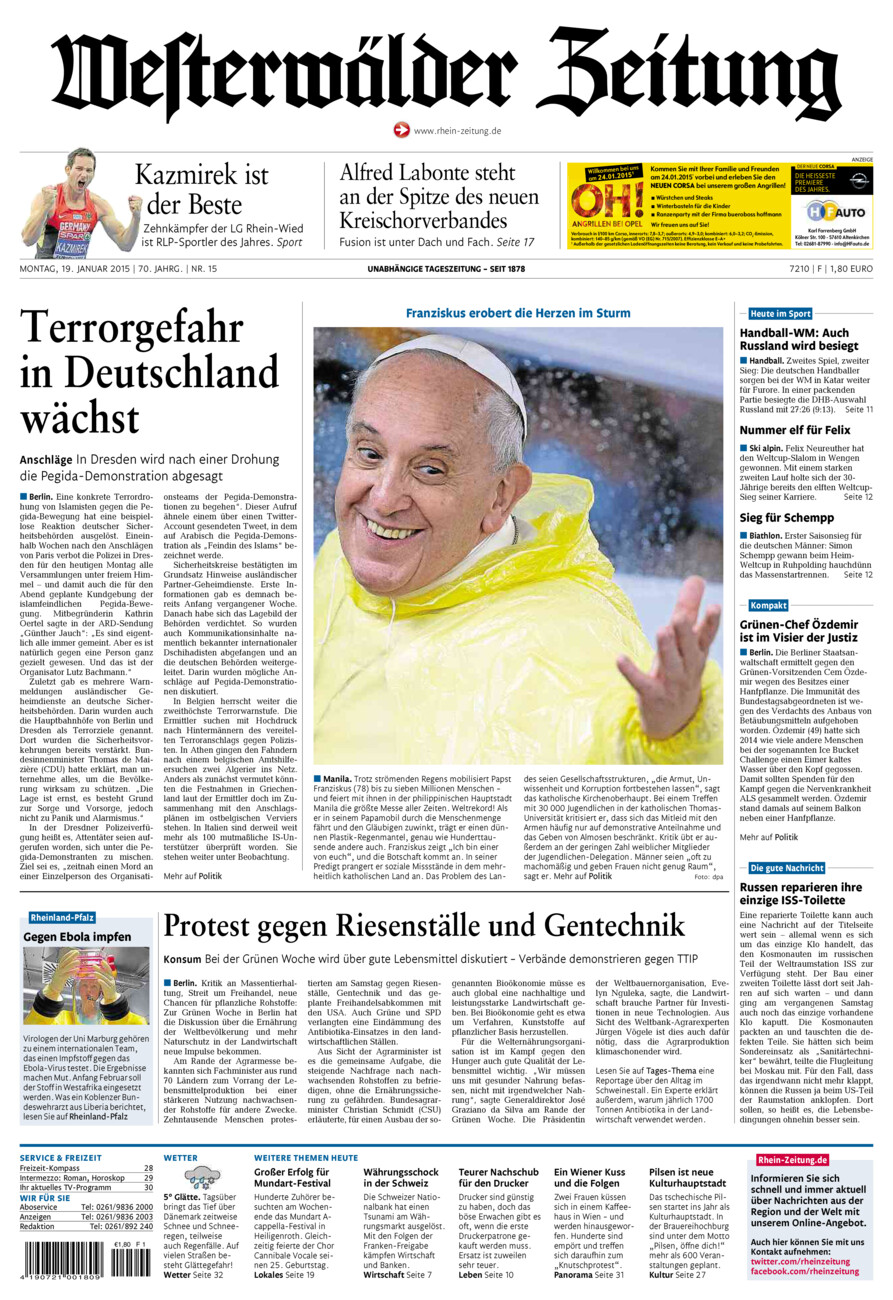 Westerwälder Zeitung vom Montag, 19.01.2015