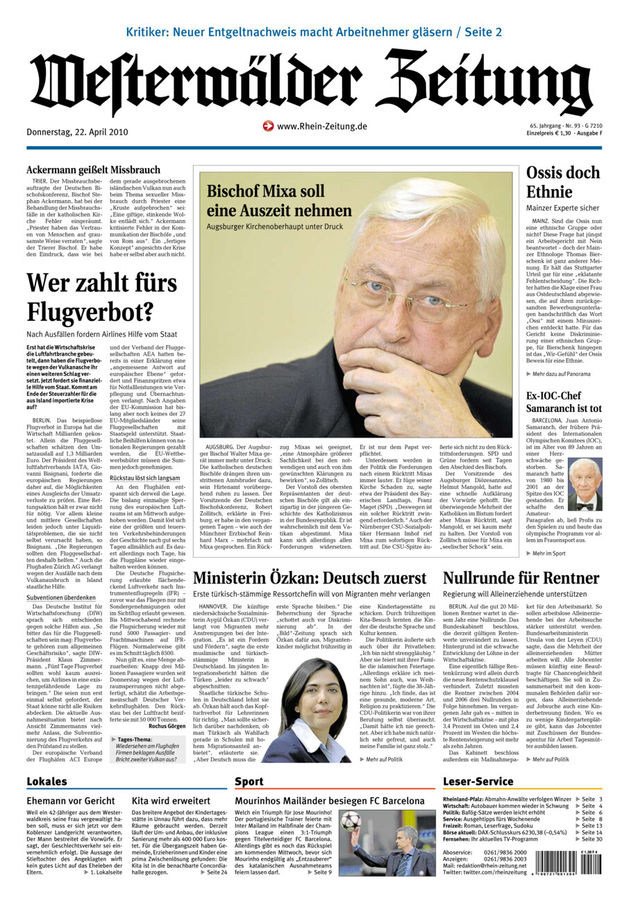 Westerwälder Zeitung vom Donnerstag, 22.04.2010