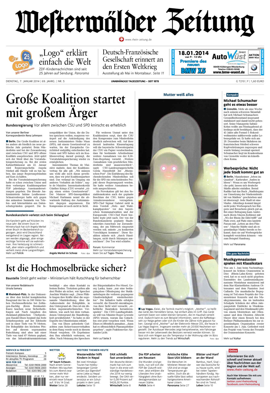 Westerwälder Zeitung vom Dienstag, 07.01.2014