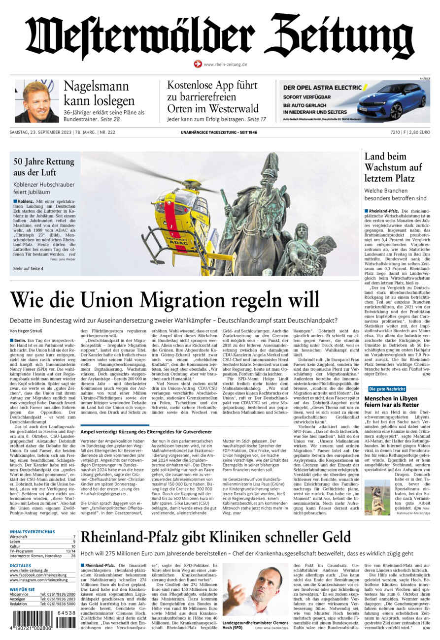 Westerwälder Zeitung vom Samstag, 23.09.2023