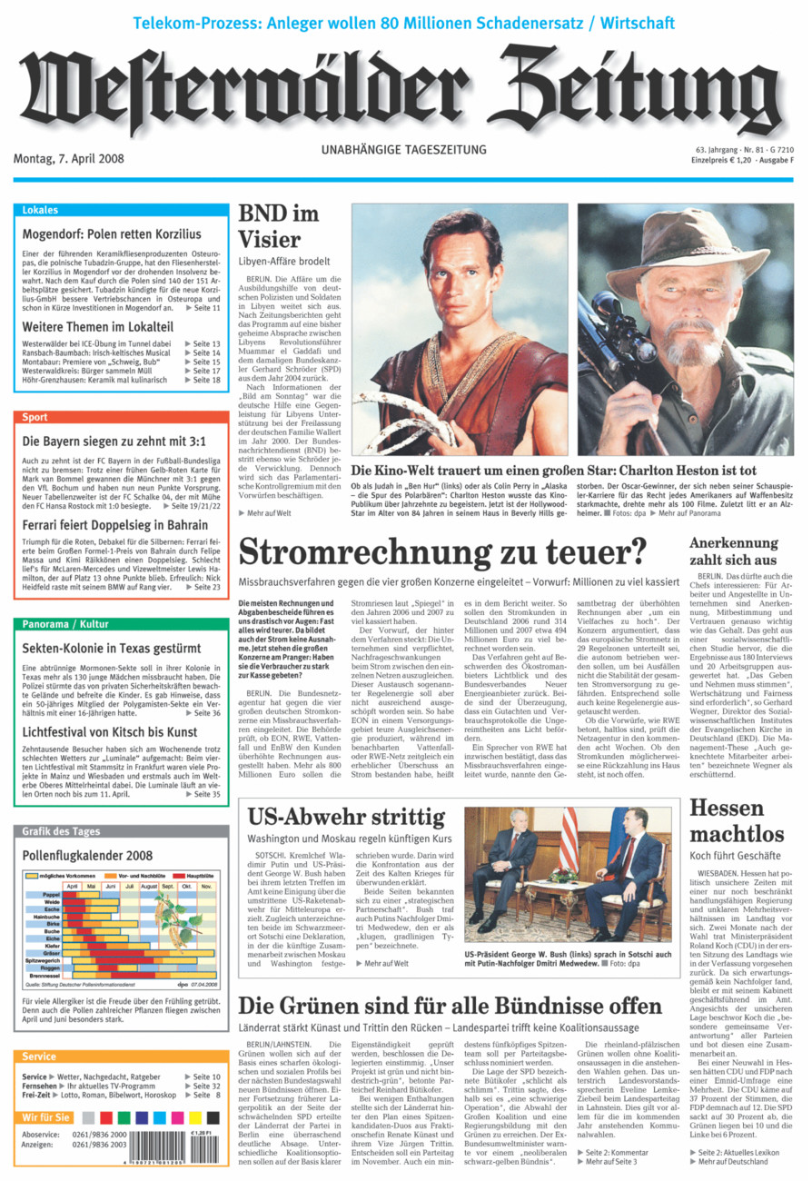 Westerwälder Zeitung vom Montag, 07.04.2008