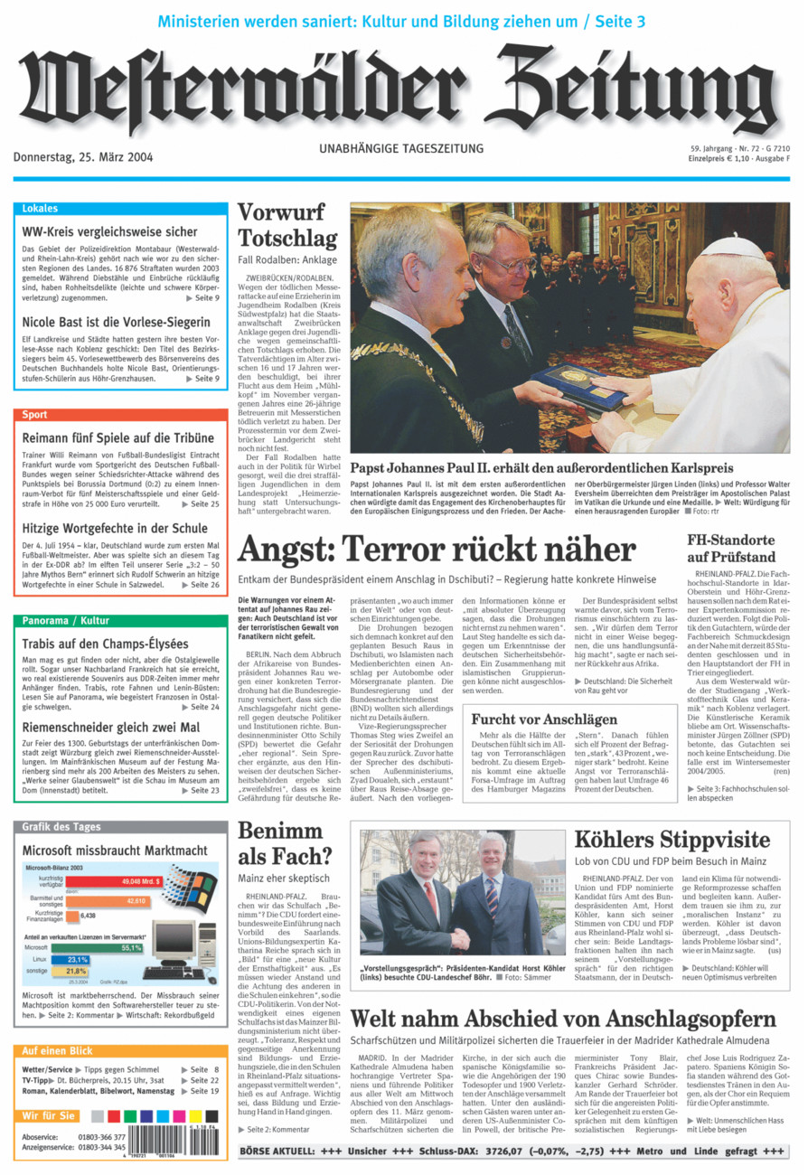 Westerwälder Zeitung vom Donnerstag, 25.03.2004