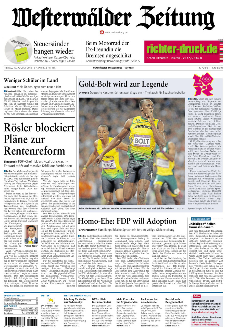 Westerwälder Zeitung vom Freitag, 10.08.2012
