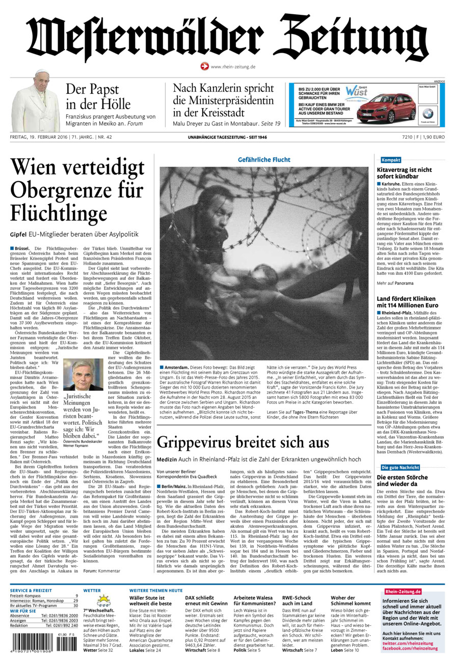 Westerwälder Zeitung vom Freitag, 19.02.2016