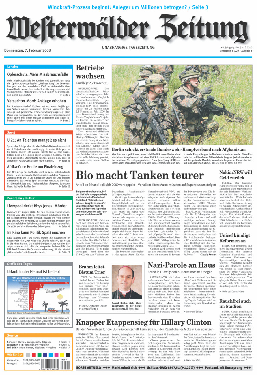 Westerwälder Zeitung vom Donnerstag, 07.02.2008