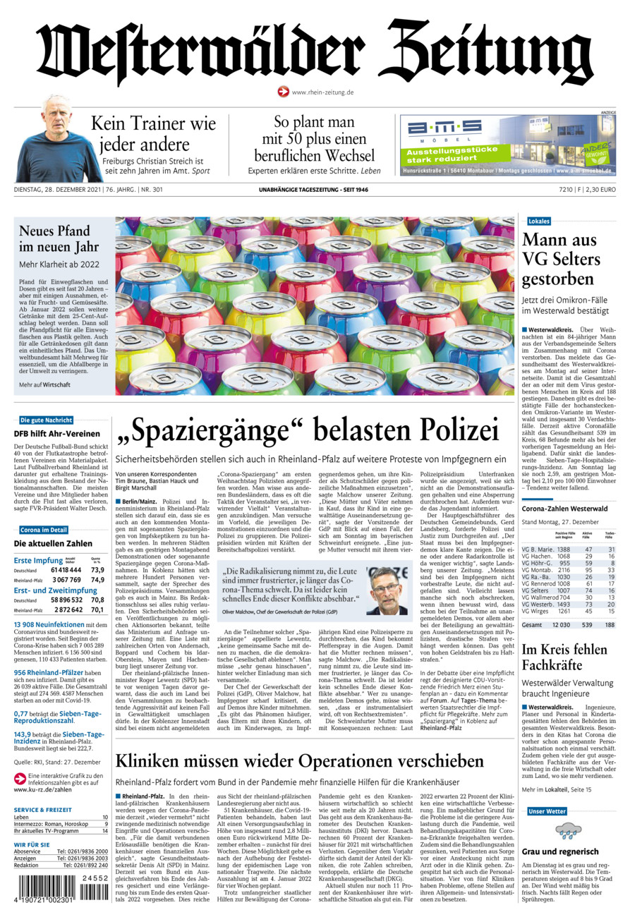Westerwälder Zeitung vom Dienstag, 28.12.2021
