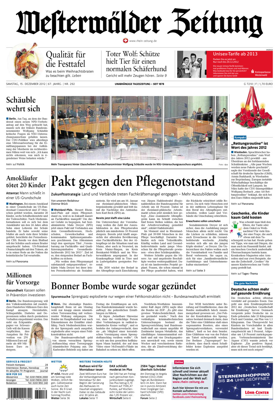Westerwälder Zeitung vom Samstag, 15.12.2012