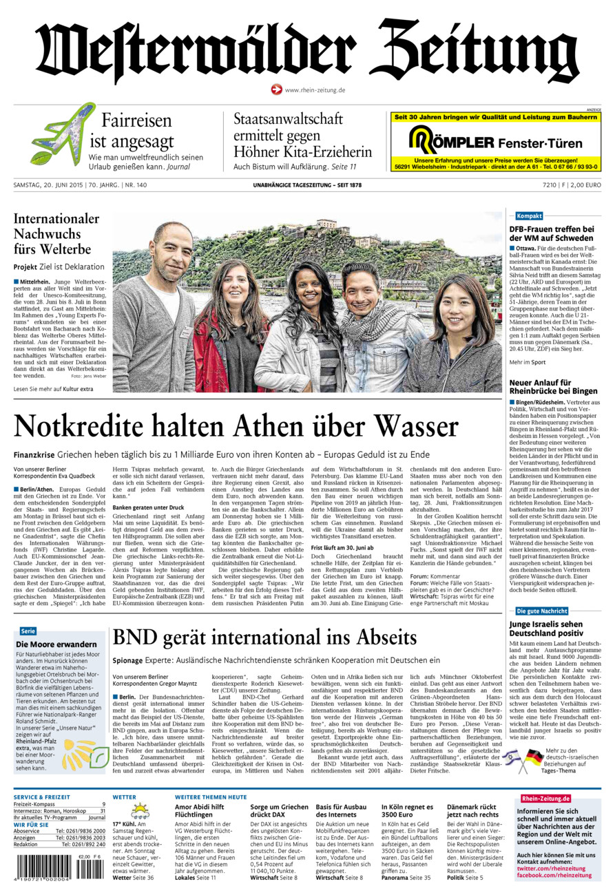 Westerwälder Zeitung vom Samstag, 20.06.2015