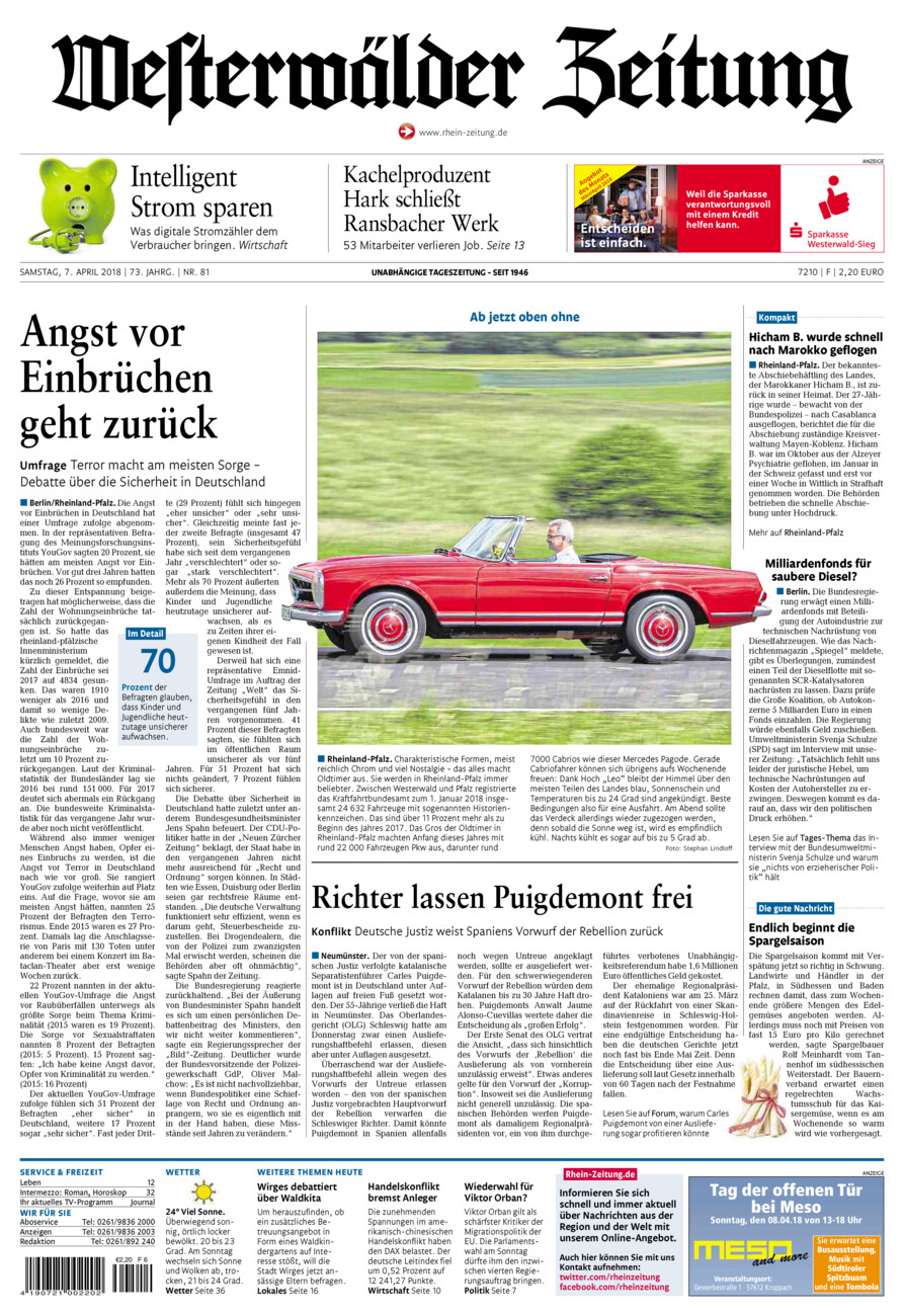 Westerwälder Zeitung vom Samstag, 07.04.2018