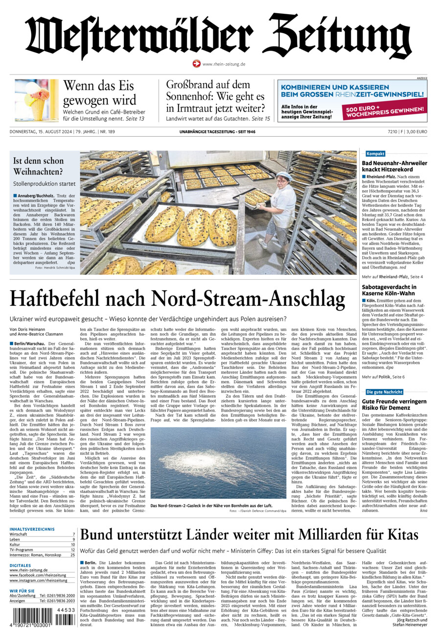 Westerwälder Zeitung vom Donnerstag, 15.08.2024