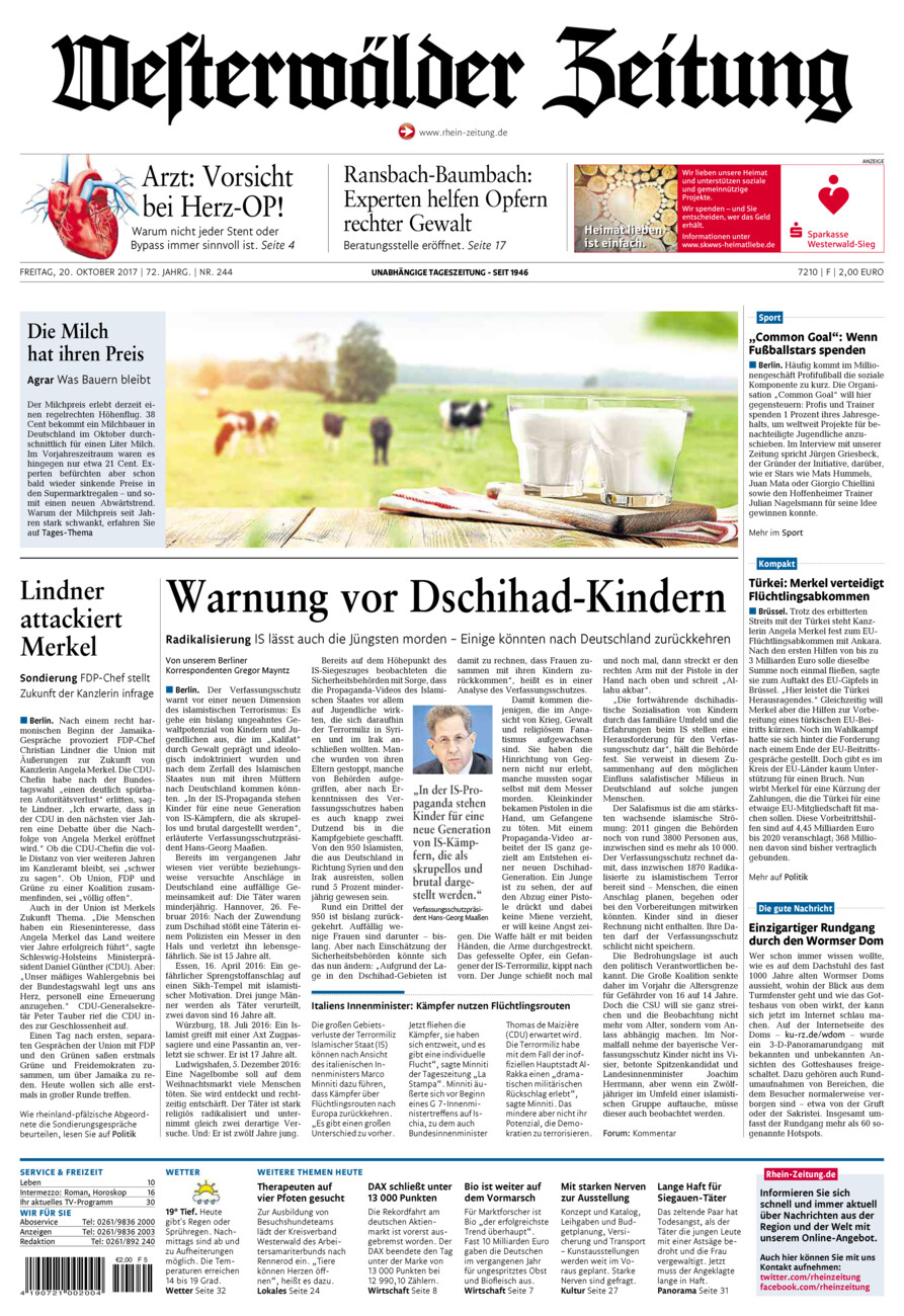 Westerwälder Zeitung vom Freitag, 20.10.2017