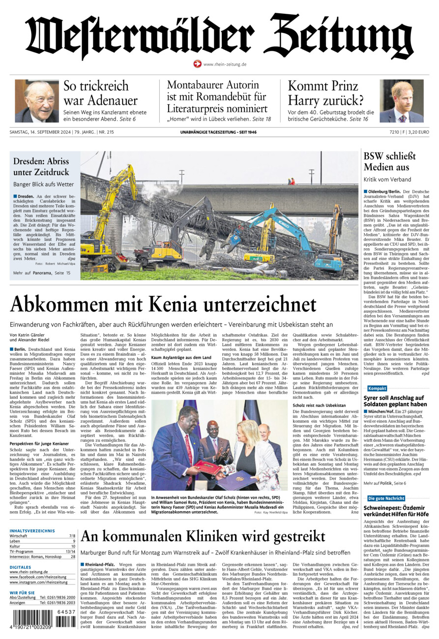 Westerwälder Zeitung vom Samstag, 14.09.2024