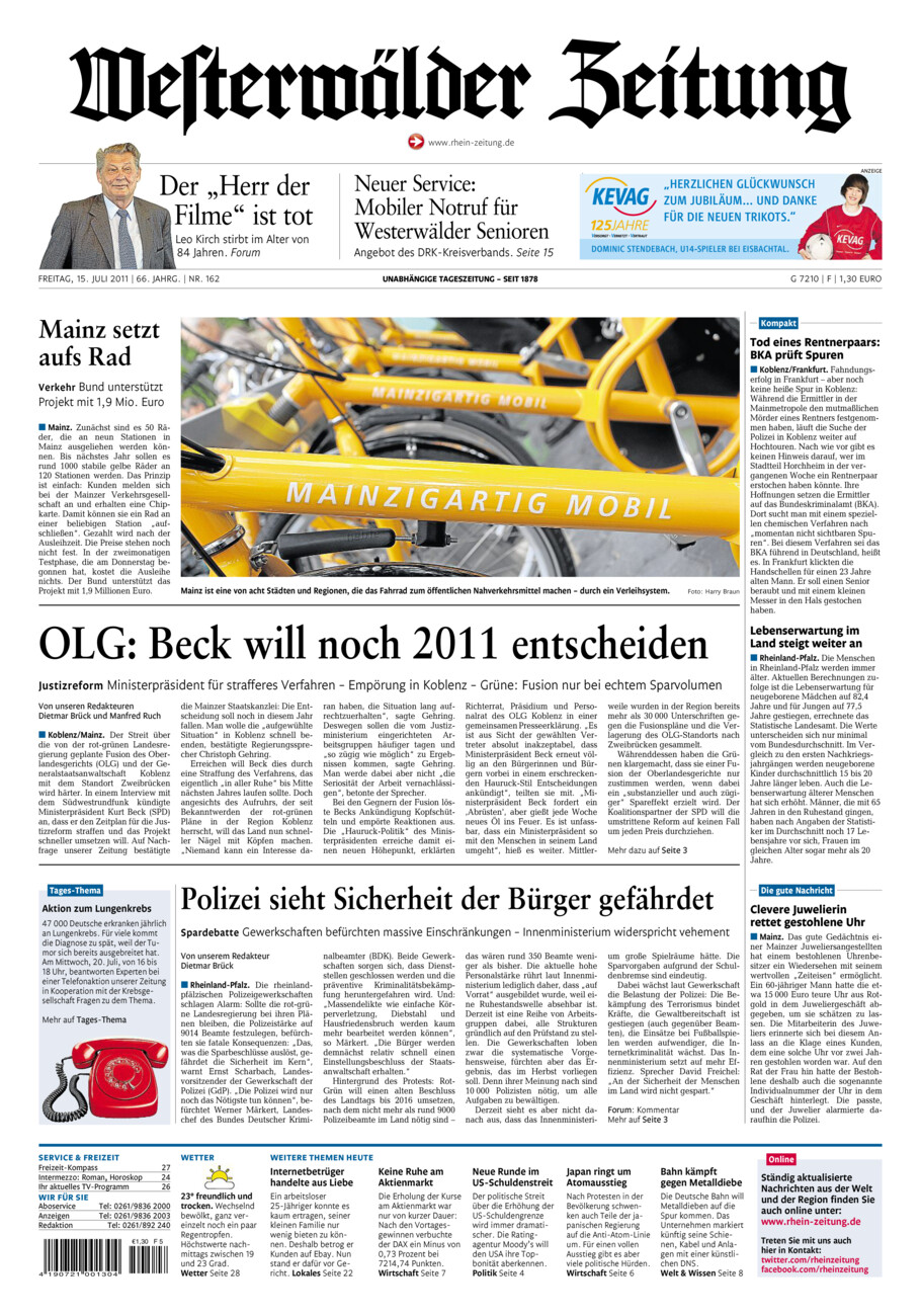Westerwälder Zeitung vom Freitag, 15.07.2011