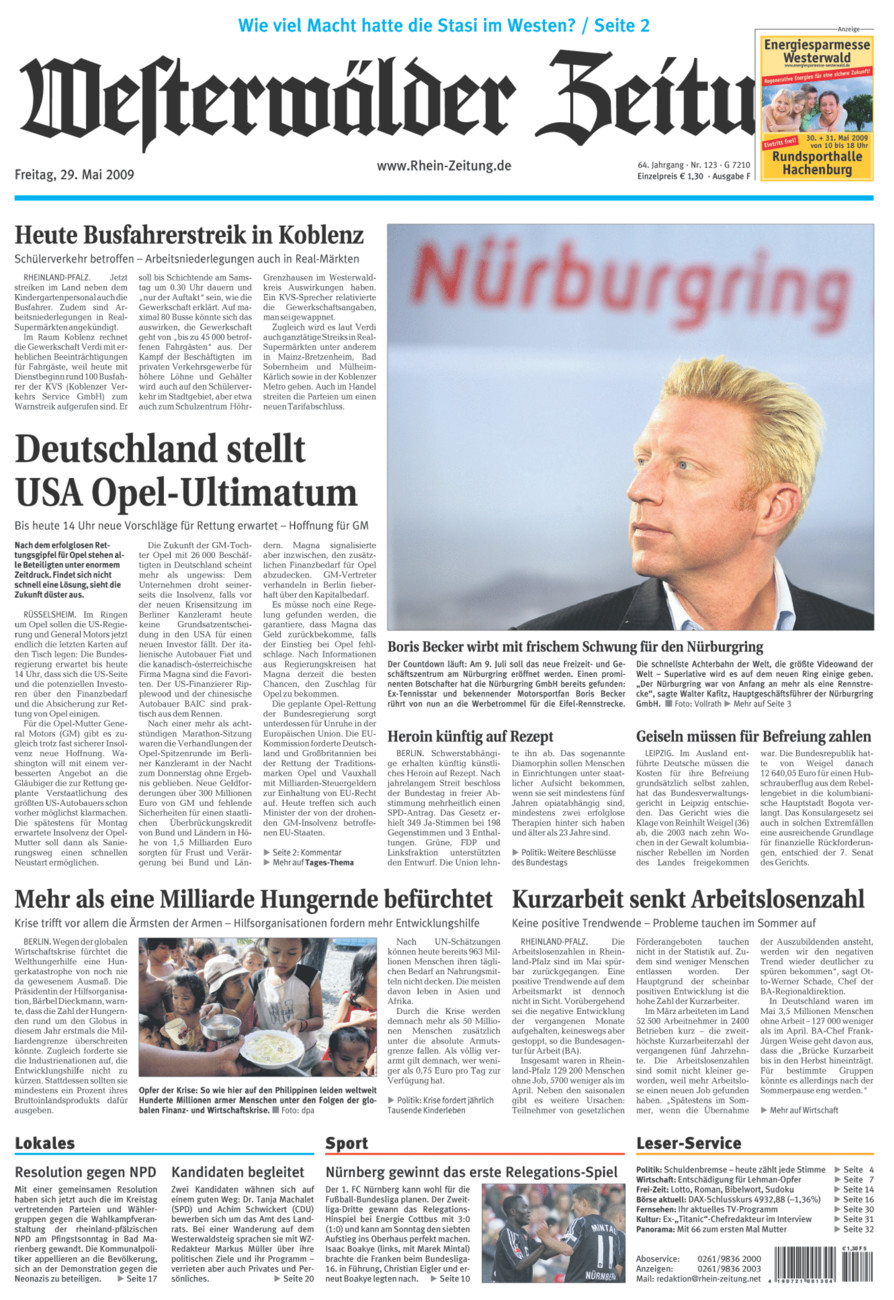 Westerwälder Zeitung vom Freitag, 29.05.2009