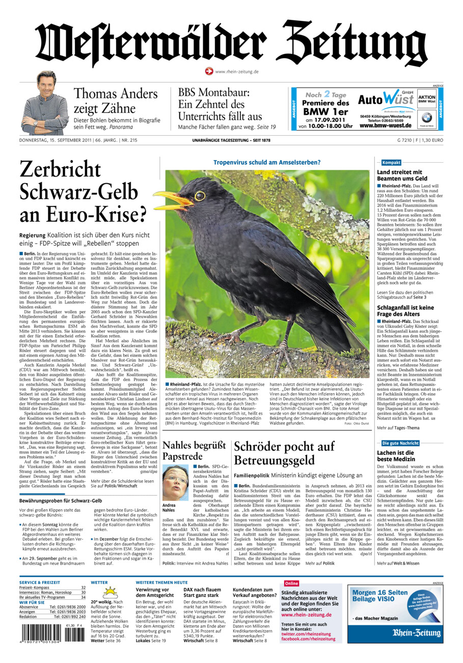 Westerwälder Zeitung vom Donnerstag, 15.09.2011