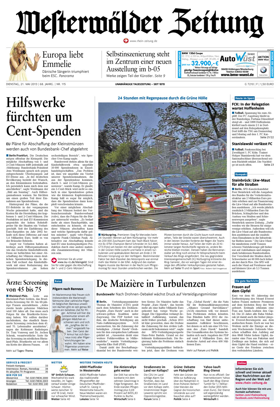 Westerwälder Zeitung vom Dienstag, 21.05.2013