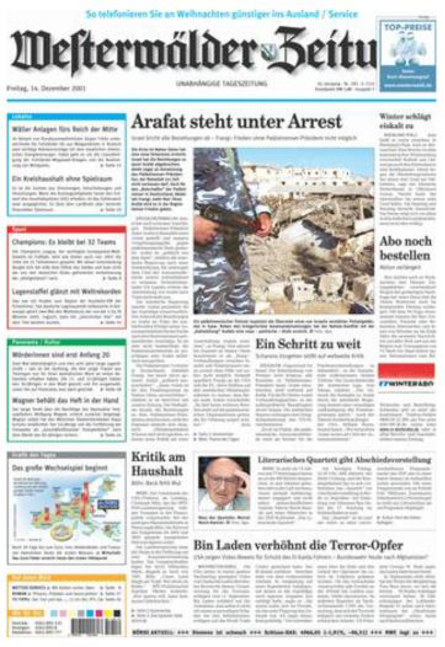 Westerwälder Zeitung vom Freitag, 14.12.2001