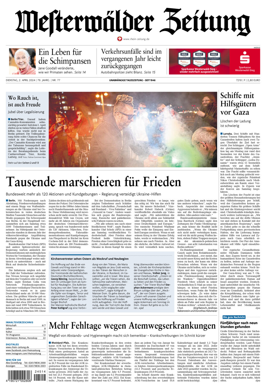 Westerwälder Zeitung vom Dienstag, 02.04.2024