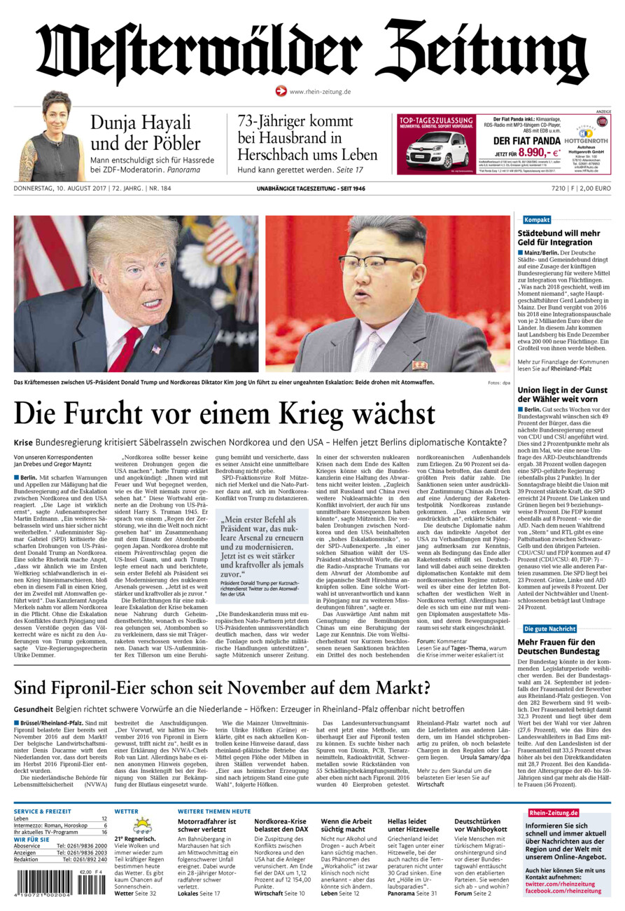 Westerwälder Zeitung vom Donnerstag, 10.08.2017
