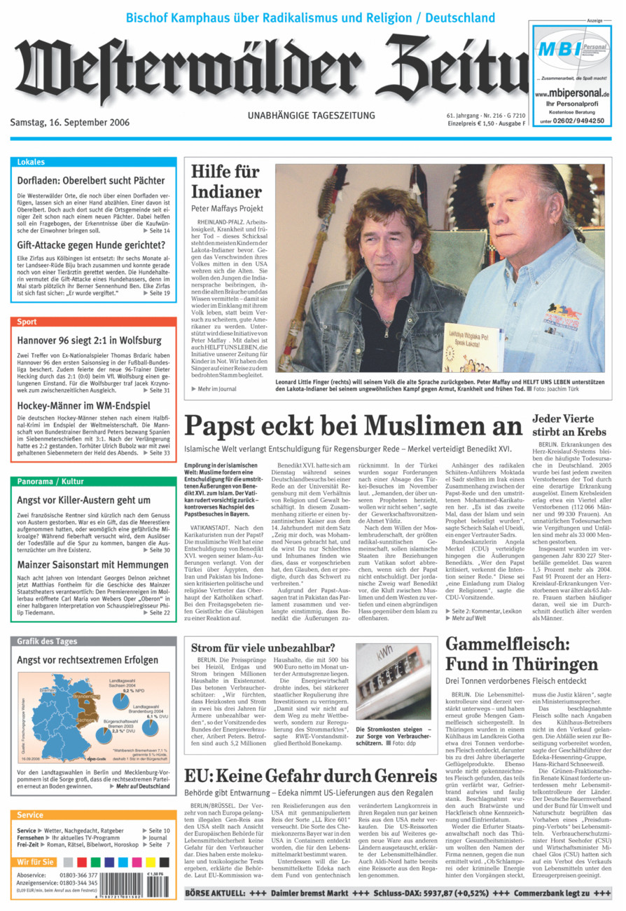 Westerwälder Zeitung vom Samstag, 16.09.2006