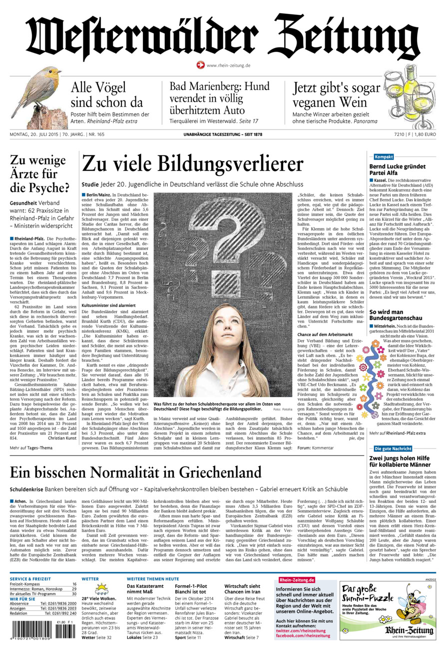 Westerwälder Zeitung vom Montag, 20.07.2015