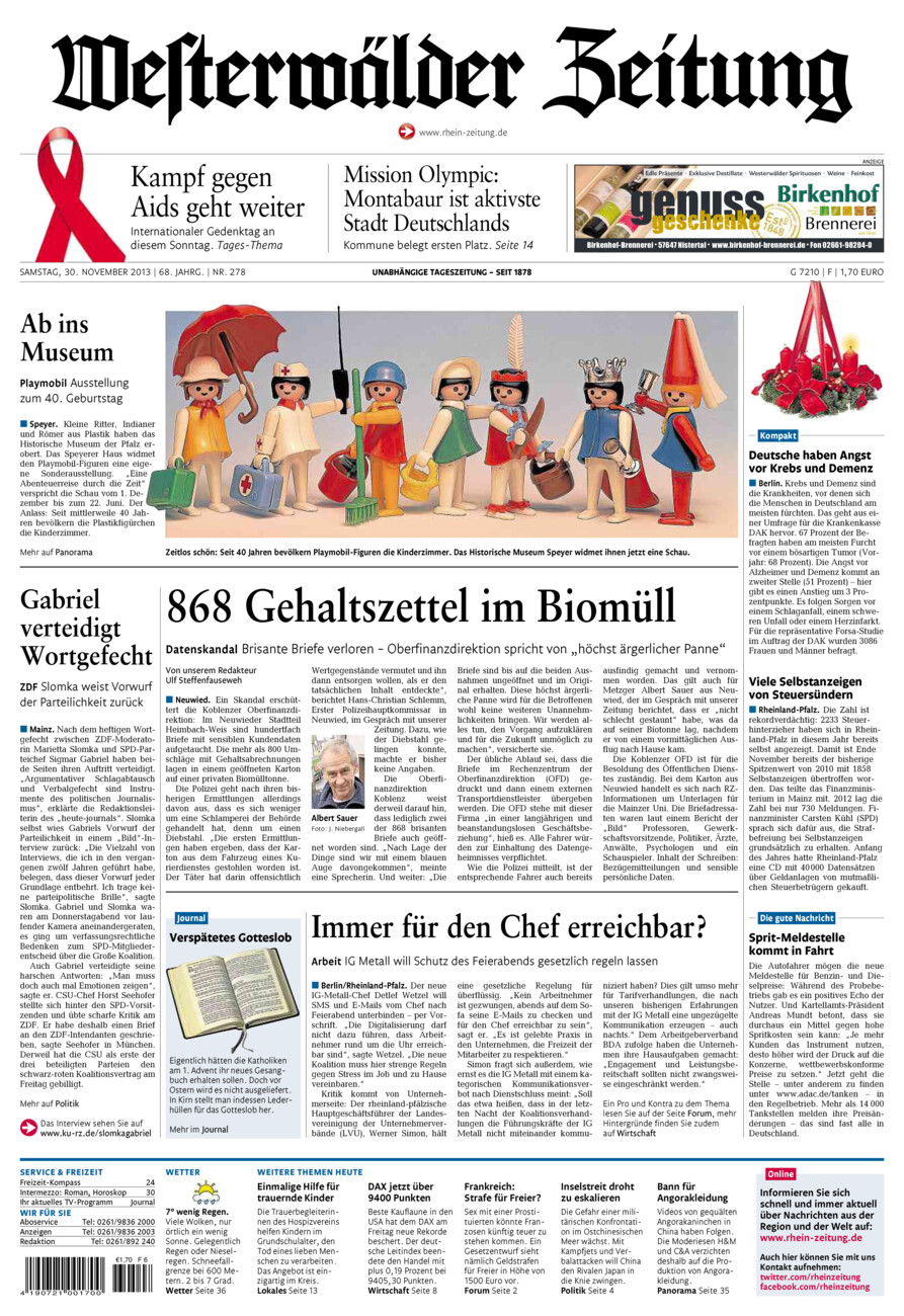 Westerwälder Zeitung vom Samstag, 30.11.2013