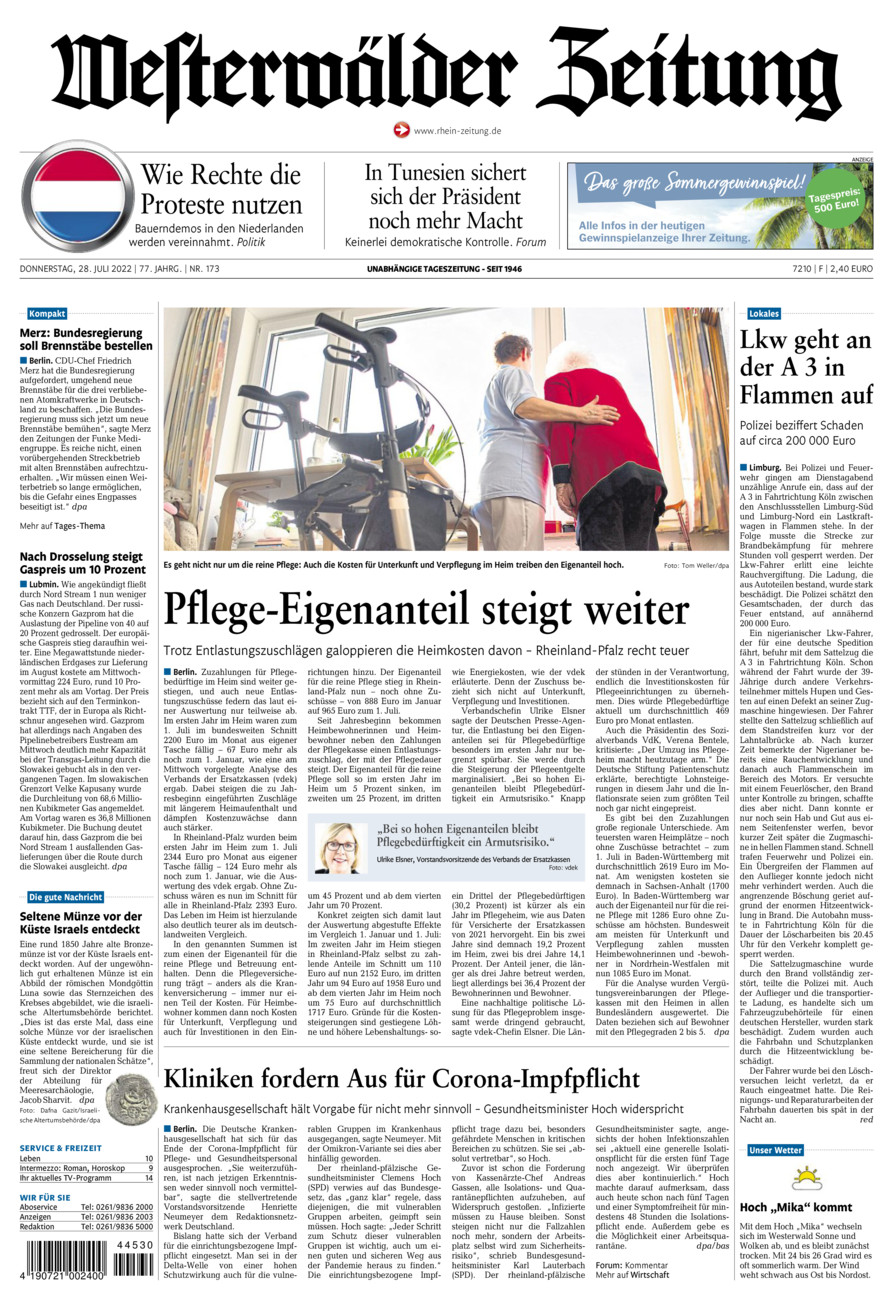 Westerwälder Zeitung vom Donnerstag, 28.07.2022