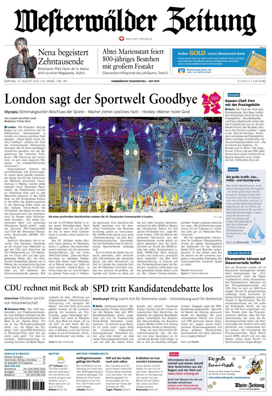 Westerwälder Zeitung vom Montag, 13.08.2012
