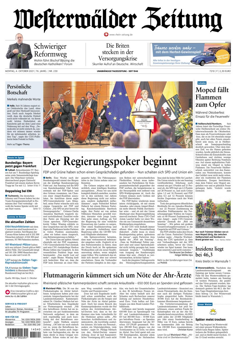 Westerwälder Zeitung vom Montag, 04.10.2021