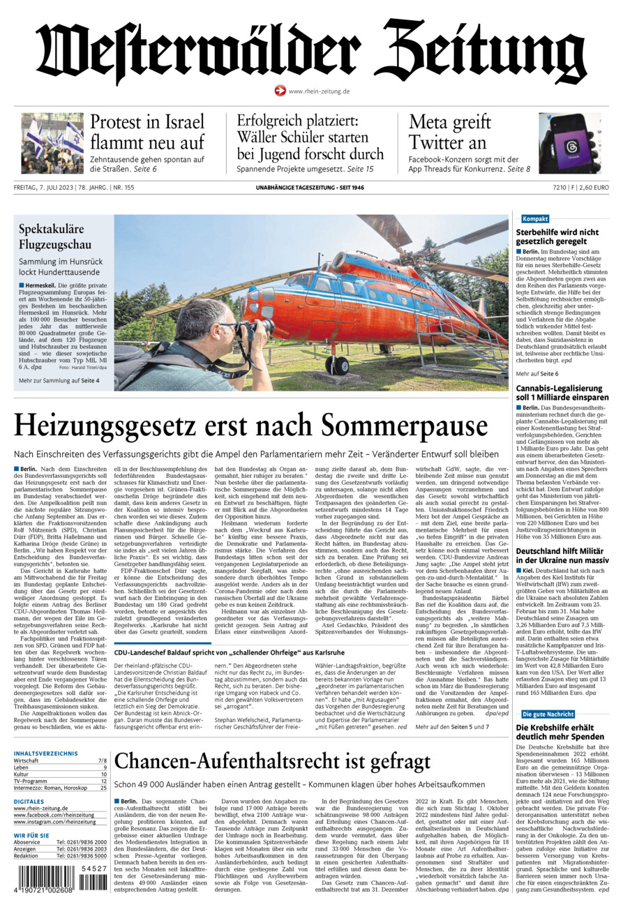 Westerwälder Zeitung vom Freitag, 07.07.2023