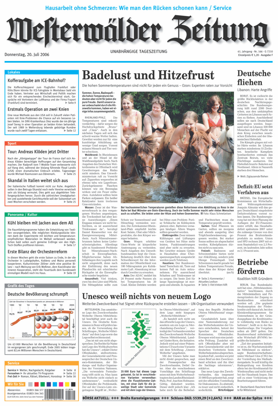 Westerwälder Zeitung vom Donnerstag, 20.07.2006